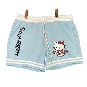 Hello Kitty Sweat Short Women XL Blue Sanrio Fleece Lined Lounge Hula Hoop Sport